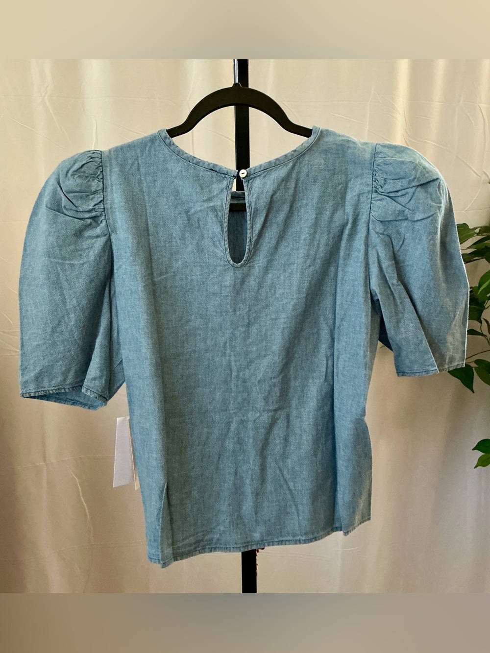 Nation LTD Cecily Blue Chambray Puff Sleeve Organic Cotton Top S - Picture 8 of 14